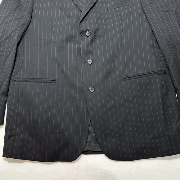 Chaps Suit Jacket Men's 46 Long (46L) 100% Wool Black Pinstripe Sport Coat - Picture 3 of 16